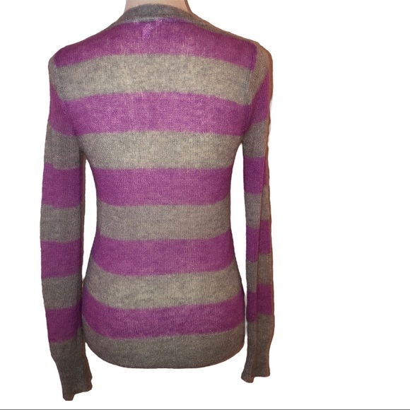 I Love H81 Women's Small Purple & Grey Striped Eyelet Cardigan Sweater - Picture 6 of 8